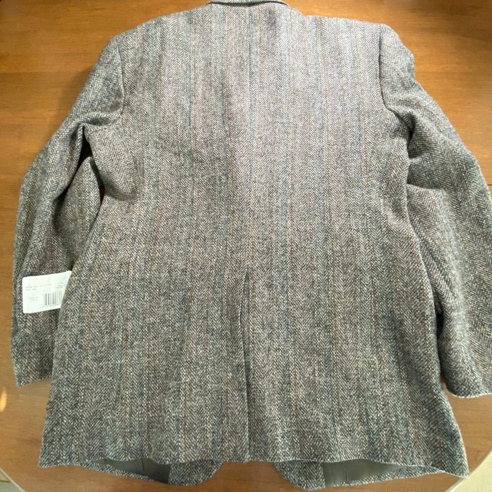 Merit Harris Tweed Grey Herringbone Wool Blazer Sport Coat 44L Tailored in USA